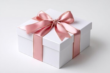 Obraz premium White gift box with pink ribbon bow (2)