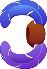 Naklejka premium Pirate cartoon font or Caribbean corsairs typeface, vector number 3 type. Piracy typography numerals type of number Three in shape of parrot bird feathers plumage for pirate font or corsair sail type