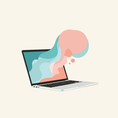 Laptop with creative thought bubble in modern workspace © Kevin