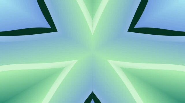 Abstract kaleidoscope background with geometric patterns in green and blue tones