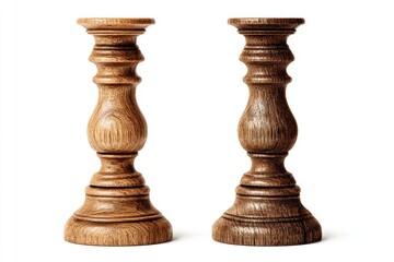 Two wooden candle holders, slightly different shades of brown, against a white background
