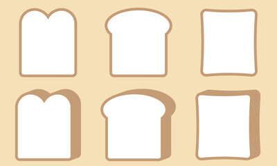 正面と厚みがある3種類の食パンのアイコンの素材セット