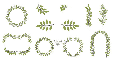 Elegant Botanical Leaf Wreath and Branch Vector Collection with Green Foliage Frames, Arches, and Borders for Wedding Invitations, Cards, and Organic Branding.