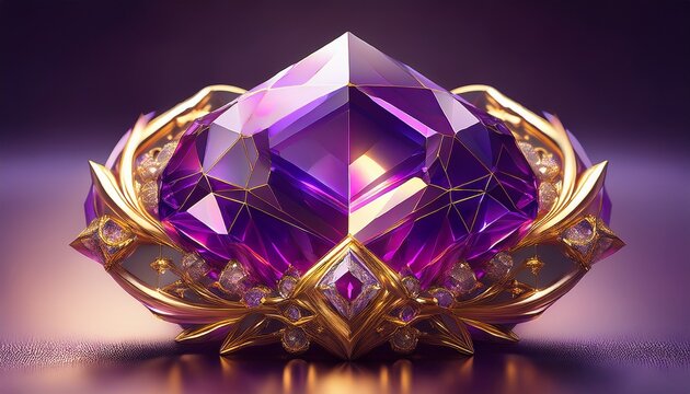 a shiny purple crystal ruby stone with a combination of gold generative ai