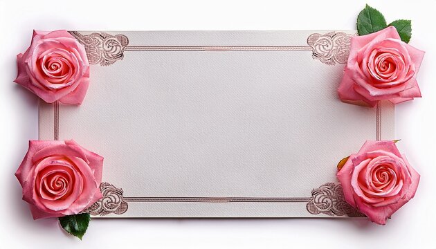 elegant rose bordered writing paper isolated on white background