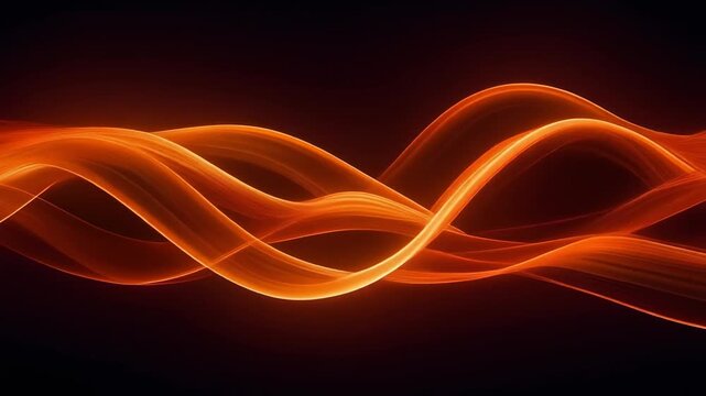 Abstract glowing orange wave light lines on dark background modern digital energy flow