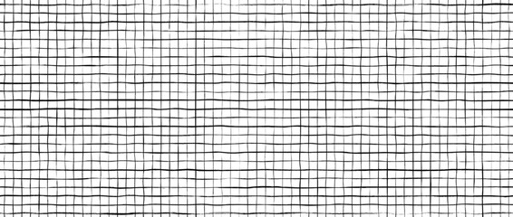 Seamless hand drawn square grid pattern. Repeated doodled checkered background. Sketched thin checker paper texture. Pencil drawn journal sheet notebook template. Lined planer page wallpaper. Vector