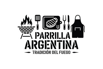 Fototapeta premium Parrilla Argentina logo with traditional Argentine barbecue utensils and grill