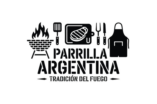 Parrilla Argentina logo with traditional Argentine barbecue utensils and grill