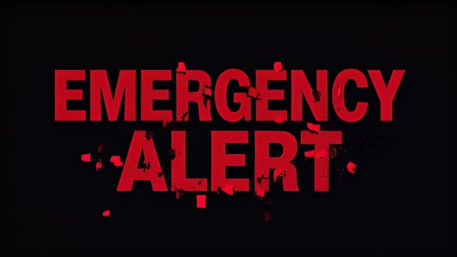 Emergency Alert Red Text with Digital Glitch and Distortion