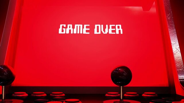 Vibrant Retro Arcade Machine with Joysticks and Buttons. Joystick on arcade video game machine.