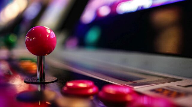 Vibrant Retro Arcade Machine with Joysticks and Buttons. Joystick on arcade video game machine.