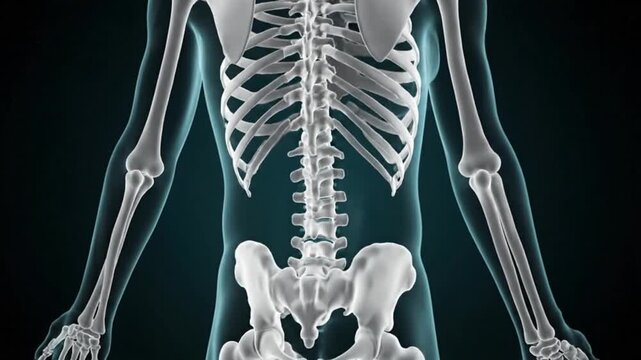 Human Skeleton Anatomy: Spine, Ribs, Arms, and Pelvis Visualization