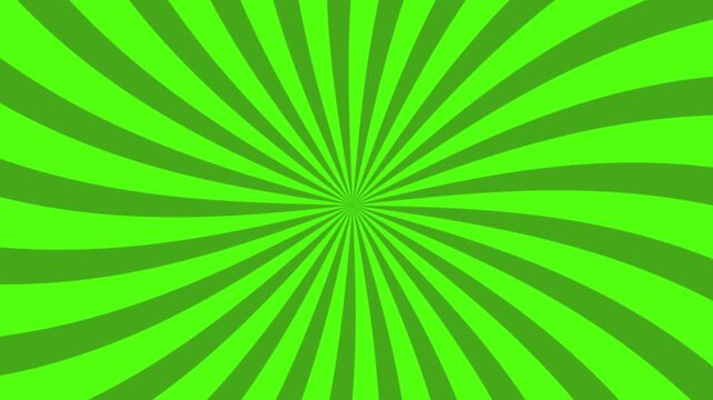 Green sunburst spiral motion background with radial swirl rays for gaming video transitions and chroma key hypnotic effects