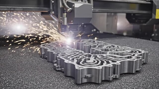 Technician uses tablet to monitor robotic milling of metal lattice component