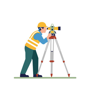 Surveyor with theodolite on construction site.