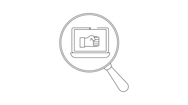 Online Approval Concept - Magnifying Glass Over Laptop with Thumbs Up.