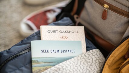 Cozy Adventure Essentials with Travel Book and Backpack in Soft Natural Light for Relaxation and Exploration Inspiration