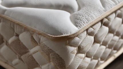 Fototapeta premium Close up of a comfortable mattress with quilted pattern and soft white fabric texture
