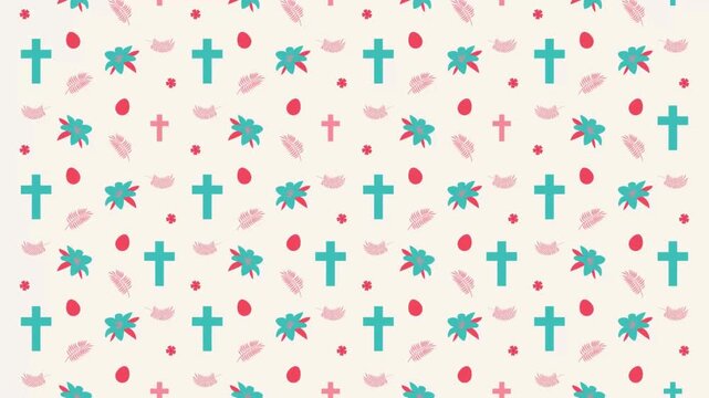 Clean white Easter pattern with blue crosses and floral accents for religious celebrations.