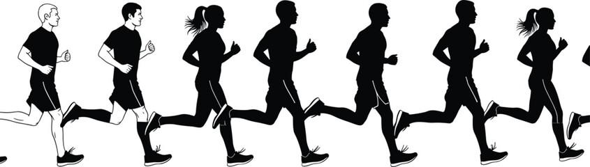 People Sitting in Chairs Running Athletes and Sparrow Bird Silhouette Collection Featuring Lifestyle Poses Office Furniture and Urban Wildlife Vector Illustrations