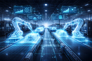 Fototapeta premium Virtual digital fractal realms with glowing light patterns and flowing data in a futuristic cyberspace city at night