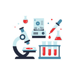 Naklejka premium Microscope, Test Tubes, Pipette, Flasks: Scientific Research and Laboratory Equipment