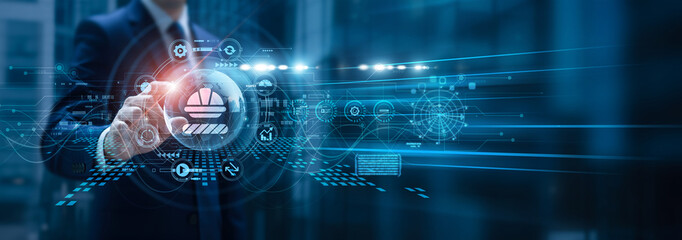 Project manager touching project tracker, work in progress monitoring global initiatives, task completion, ongoing development, resource allocation, workflow management, progress analysis.