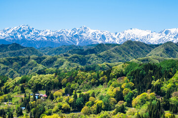 北アルプス　春　小川村