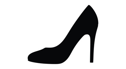 A black silhouette of a single high heeled shoe against a white background