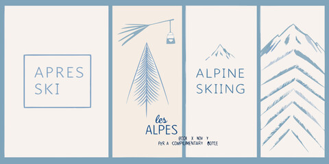 Minimalist alpine skiing themed artwork with text and mountain graphics © Dibyendu