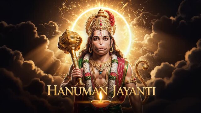 Hanuman Jayanti Lord Hanuman Holding Golden Mace Against Sun