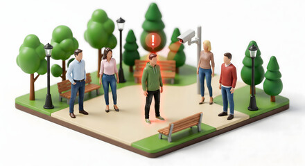 AI監視カメラが公園内の不審者を検知しアラートを表示する様子