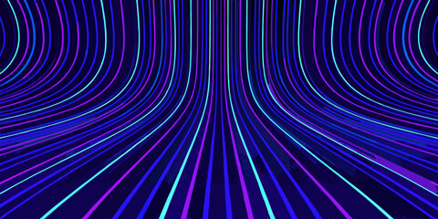 Abstract neon lines converge towards a vanishing point in space