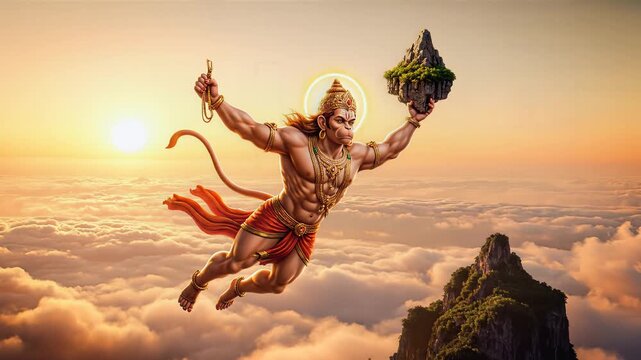 Hanuman jayanti Lord Hanuman flying with Sanjivani mountain