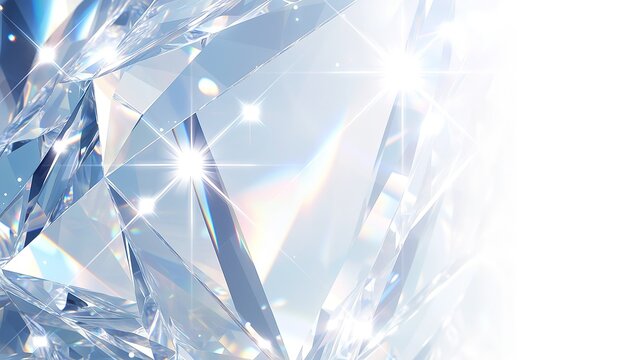 Close-up crystal prism surface reflecting bright light rays in multiple directions, abstract transparent effect on white background vector