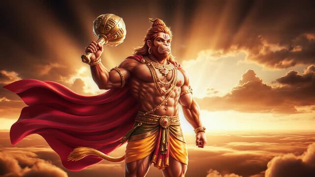 Hanuman jayanti Lord Hanuman Standing with Gada in Divine Light