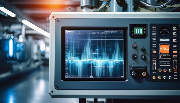 digital monitoring device displaying vibration analysis on industrial machinery highlighting preventive maintenance and automation technology in engineering