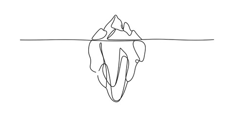 Simple line drawing of an iceberg floating in water with its tip above the surface. Vector, illustration © Digital Illustration