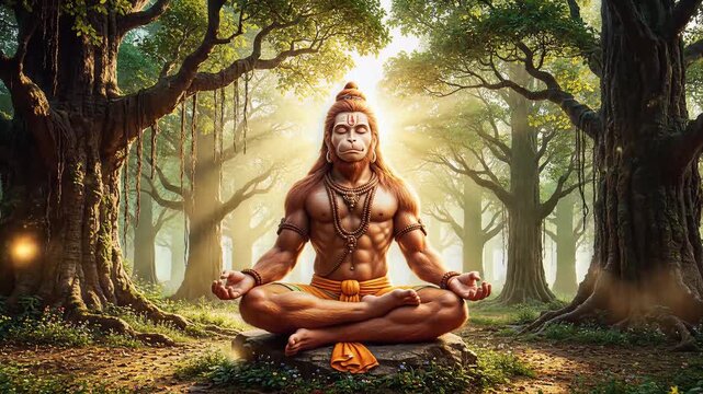 Hanuman jayanti Lord Hanuman Meditating in a Mystical Forest