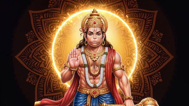 Hanuman jayanti Divine Lord Hanuman with Gada and Radiant Halo