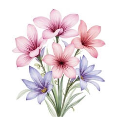 Obraz premium Delicate Pink and Purple Lily Bouquet Watercolor