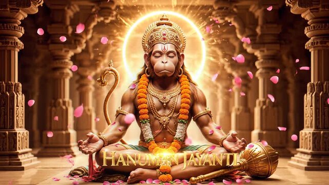 Hanuman Jayanti Lord Hanuman Meditating in a Golden Temple