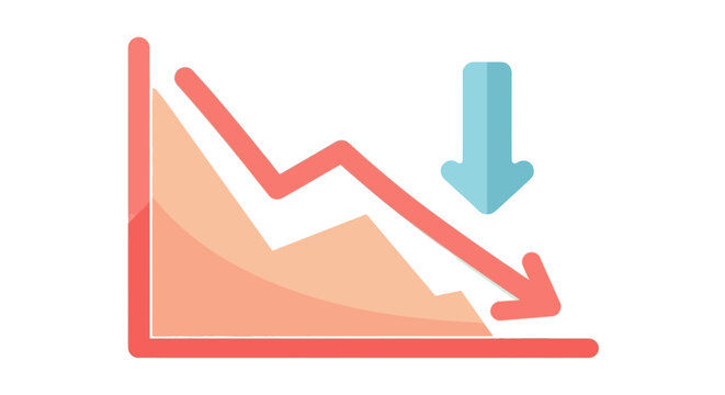 Downward trend graph illustration with decreasing line and arrow pointing downwards, showcasing decline in statistics
