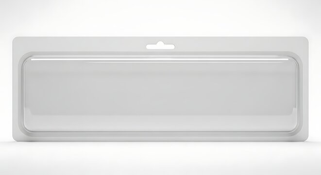 Blank long rectangular blister pack on white background.