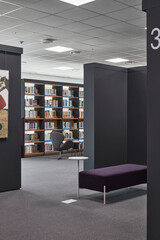 Moody modern interior architecture with contemporary design and warm lighting, no people