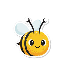 Obraz premium Cute cartoon bee illustration, happy insect character, simple design, isolated on white