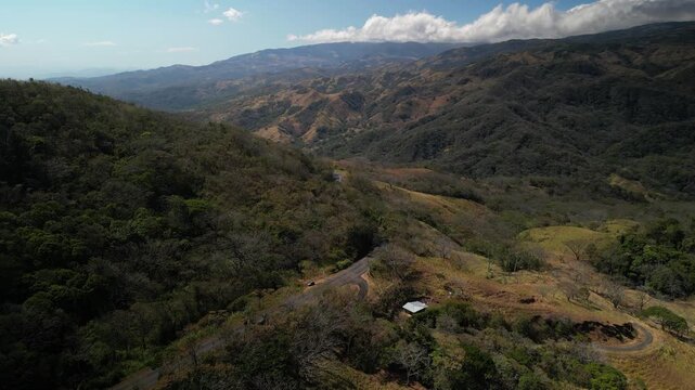 Aerial look down on colorful rooftops in San Ramon Costa Rica cultural town
