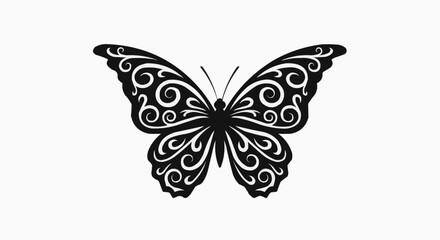 Butterfly silhouette with decorative floral pattern on wings isolated