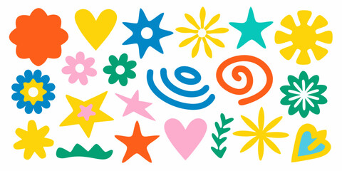 Colorful collection of playful abstract shapes and floral designs